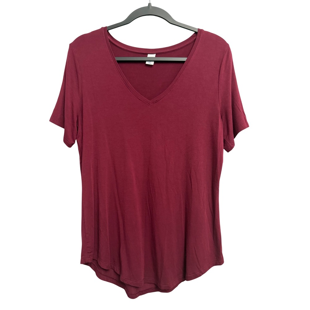 Old Navy Luxe V-Neck Short Sleeve Curved Hem Tee Burgundy Wine Red Small Basic